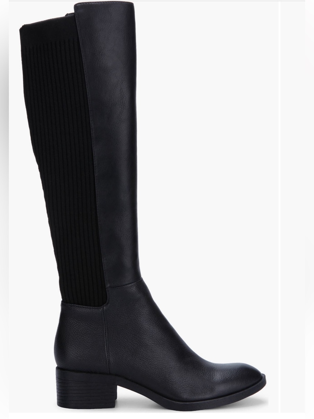 Kenneth Cole Levon Black Rib Knit Leather Knee High Riding Boots 9